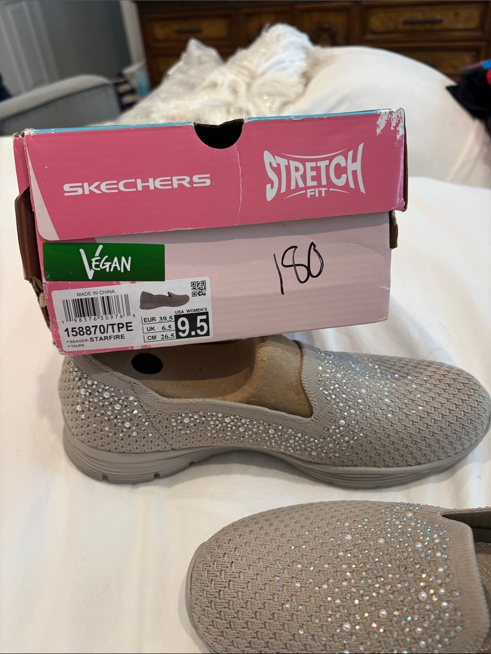 Skechers Taupe Slip-On Flats with Sparkle Accent - Picture 3 of 4